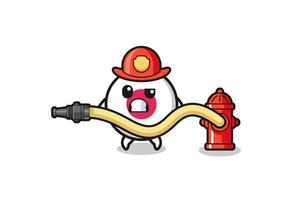 japan flag cartoon as firefighter mascot with water hose vector