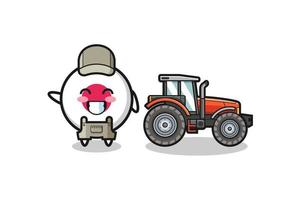 the japan flag farmer mascot standing beside a tractor vector