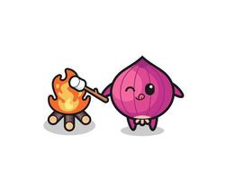 onion character is burning marshmallow vector