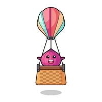 onion mascot riding a hot air balloon vector