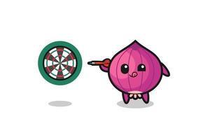 cute onion is playing dart vector