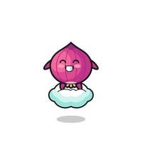 cute onion illustration riding a floating cloud vector