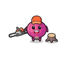 onion lumberjack character holding a chainsaw vector