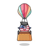 united states flag mascot riding a hot air balloon vector