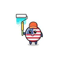 la mascota del pintor de la bandera de los estados unidos con un rodillo de pintura