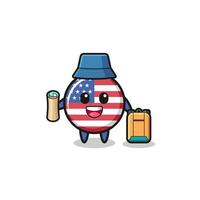 carácter de la mascota de la bandera de los Estados Unidos como excursionista vector