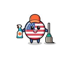 Lindo personaje de la bandera de los Estados Unidos como mascota de los servicios de limpieza vector