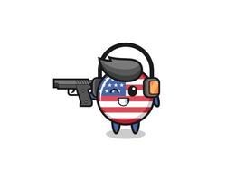 Ilustración de dibujos animados de la bandera de los Estados Unidos haciendo campo de tiro