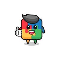 puzzle mascot doing thumbs up gesture vector