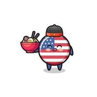 bandera de estados unidos como mascota chef chino sosteniendo un tazón de fideos