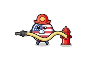 dibujos animados de la bandera de los estados unidos como mascota bombero con manguera de agua vector