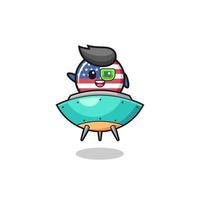 united states flag cartoon riding a future spaceship vector