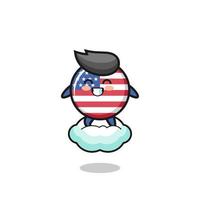 cute united states flag illustration riding a floating cloud vector