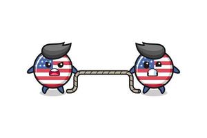 cute united states flag character is playing tug of war game vector