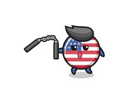 caricatura de la bandera de los estados unidos usando nunchaku vector