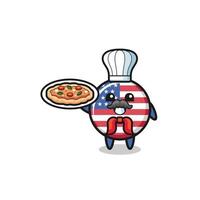 carácter de la bandera de los Estados Unidos como mascota del chef italiano vector