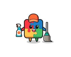 cute puzzle character as cleaning services mascot vector