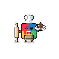 puzzle as pastry chef mascot hold rolling pin vector