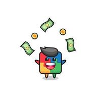 illustration of the puzzle catching money falling from the sky vector