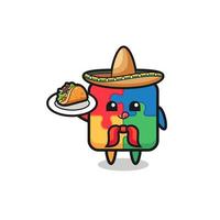 puzzle Mexican chef mascot holding a taco vector