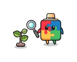 cute puzzle herbalist researching a plants vector