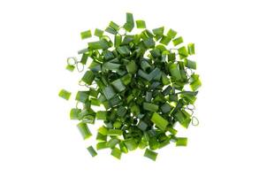 Pile of slices of fresh chives isolated on white background photo
