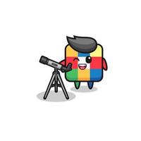cube puzzle astronomer mascot with a modern telescope vector