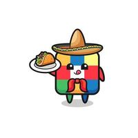 cubo rompecabezas mascota chef mexicano sosteniendo un taco
