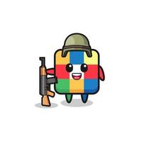 cute cube puzzle mascot as a soldier vector