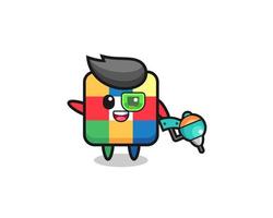 cube puzzle cartoon as future warrior mascot vector