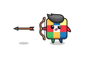 illustration of cube puzzle character doing archery vector