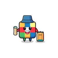 cube puzzle mascot character as hiker vector