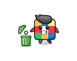 illustration of the cube puzzle throwing garbage in the trash can vector