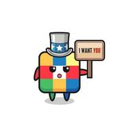 cube puzzle cartoon as uncle Sam holding the banner I want you vector