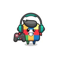 cube puzzle gamer mascot holding a game controller vector