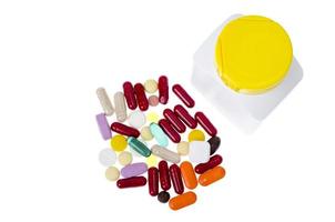 Medical masks, pills and capsules for recovery and disease prevention. photo