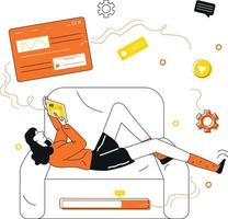 Lady waiting for something while lying on sofa vector