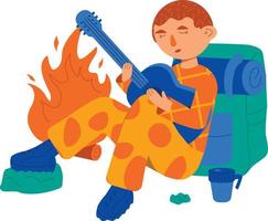 Man playing guitar while camping vector