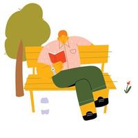 Man reading book while sitting in park vector