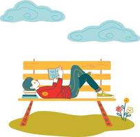 Boy reading book in park vector