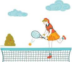 School girl playing table tennis vector