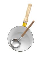 yellow enamel pot on white background photo