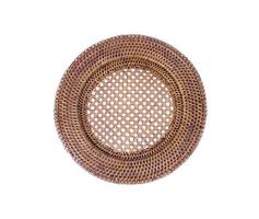 Brown decorative wicker plate isolated on white background. photo