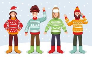 Happy People Character Wearing Colorful Uglysweater vector