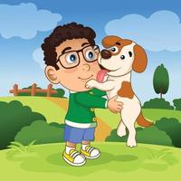 Children Playing with His Dog vector