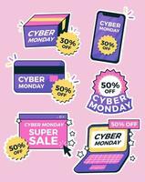 Set of Cyber Monday Sale Sticker vector