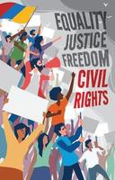 Cartel del concepto de derechos civiles con un grupo de manifestantes. vector