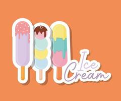 set of ice cream icons with ice cream lettering on a orange background vector