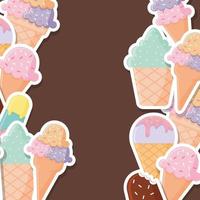 bundle of ice cream icons on a brown background vector