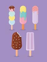 set of ice cream icons on a purple background vector